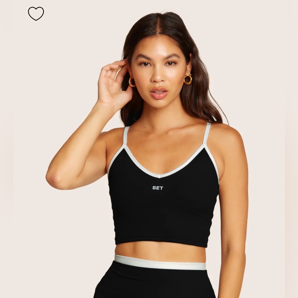 SET Active Black Cropped V-Neck Tank with White Trim